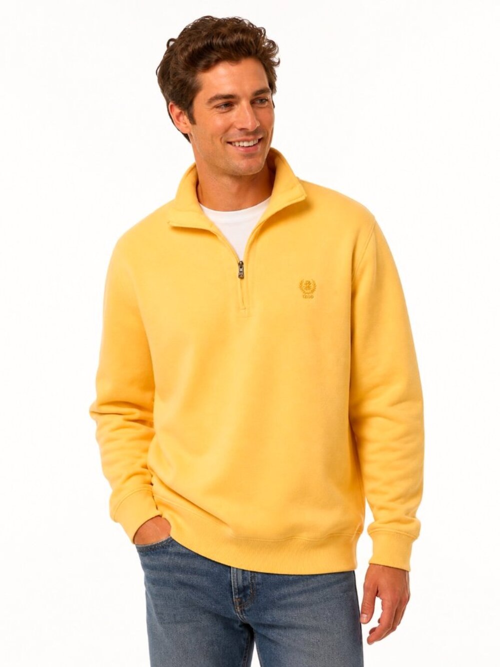 Izod Men's Quarter Zip Fleece Pullover Sweater in Golden Yellow Size S NWOT